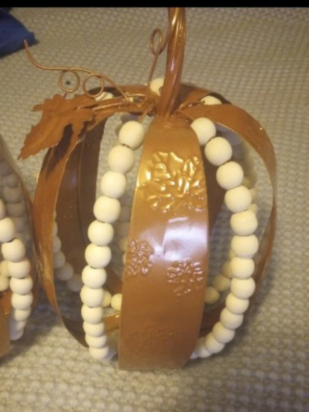 Rust Orange Decorative Pumpkin Pair with White Bead Accents